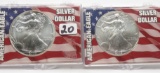 2 American Silver Eagles in plastic cases: 2000, 2002