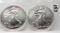 2-2012 American Silver Eagle BU, in plastic rounds, each 1 oz .999 Fine Silver