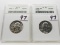 2 Washington Quarters ANACS older holders: 1956D MS66 toning obv, 1957 PF67