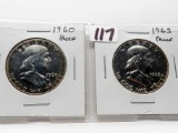 2 Silver Franklin Half $ Proof: 1960, 1963