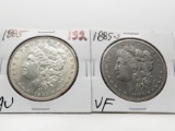 2 Morgan $: 1885 AU, 1885S VF