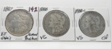 3 Morgan $: 1887 EF problems, 1888 VG, 1888-O VG cleaned