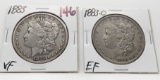 2 Morgan $: 1883 VF, 1883-O EF