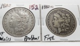 2 Morgan $: 1882 VF details problems, 1882-O Fine