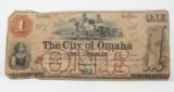 Nebraska Territory City of Omaha 1857 $1 Obsolete Note