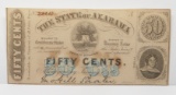 50 Cent Fractional Note, 1863 State of Alabama, payable in CSA Notes, SN 3-5833 CU some age discolor