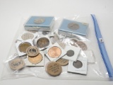 49 Tokens/Medals, includes 15 Wooden Nickels, Pony Express, Commemoratives, Linn KS, etc