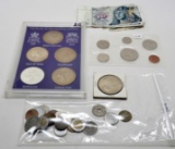 World Mix: 25 assorted coins; water damaged mark notes; Canada 1874-1974 PF-like set (no outer envel