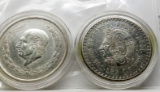 2 Silver 5 Pesos  Mexico BU: 1948-.900S Cuauhtémoc, 1951-.720S Hidalgo