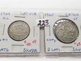 2 Latvia Silvers: 1 Lats 1924, 2 Lati 1925