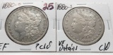2 Morgan $: 1880-O EF ?clea, 1880S VF clea