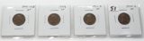 4 Lincoln Cents EF: 1909VDB, 1909, 1911D, 1915S