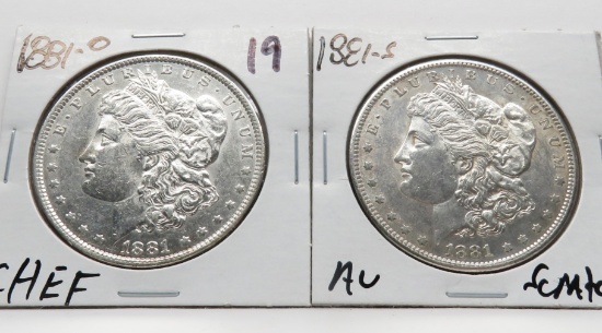 2 Morgan $: 1881-O CH EF, 1881S AU scrs