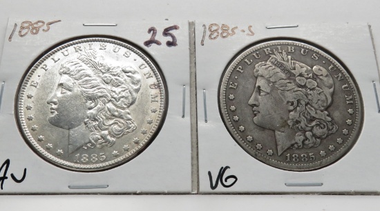 2 Morgan $: 1885 AU, 1885S VG