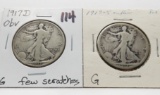 2 Walking Liberty Half $: 1917D Obv VG few scrs, 1917S Rev G