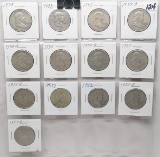 13 Silver Franklin Half $: 1948PD, 49PDS, 50PD, 51PDS, 52PD, 53D