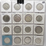 16 Silver Franklin Half $: 1953S, 54PDS, 55, 56, 57PD, 58D, 59D, 60D, 61D, 62PD, 63PD