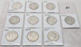 10 Silver Half $ most circ: Walking Liberty 1942 polished; 6 Franklin (2-49D, 2-51, 58D, 60D); 3 Ken
