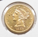 1886-S Gold $5 Liberty Half Half Eagle CH AU