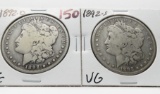 2 Morgan $: 1892-O VG, 1892S VG