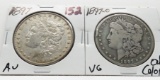 2 Morgan $: 1897 AU, 1897-O VG odd color