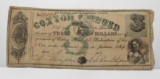 May 1862 Cotton Pledged $3 Obsolete Note Green overprint, Jackson MS, Fine