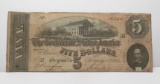 Feb 1864 Richmond Confederate $5 note, SN 15240, Blue rev