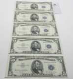 5-$5 Silver Certificates 1953 Series, up to EF (291953, 2-53A, 53B)
