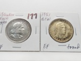 2 Commemorative Half $: Columbian Expo 1892 VF, Booker T Washington 1951 EF toned