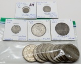 Mexico Silver Mix ungraded by us: 5 Centavos 1890GA; 2-10C (1889CaM, 1906); 2-1907-50Centavos; 12-1