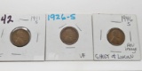 3 Lincoln Wheat Cents: 1911S F, 1926S VF, 1946S 