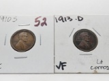 2 Lincoln Wheat Cents, better dates: 1910S VF, 1913D VF light corrosion