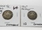 2 Shield Nickels corrosion: 1866 Rays F, 1867 No Rays VG