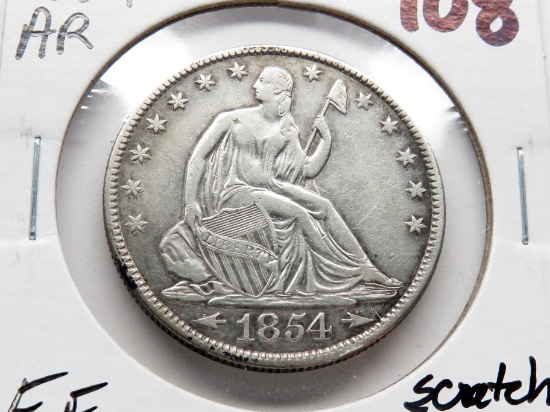 Seated Liberty Half $ 1854-O Arrows EF cleaned few scratches