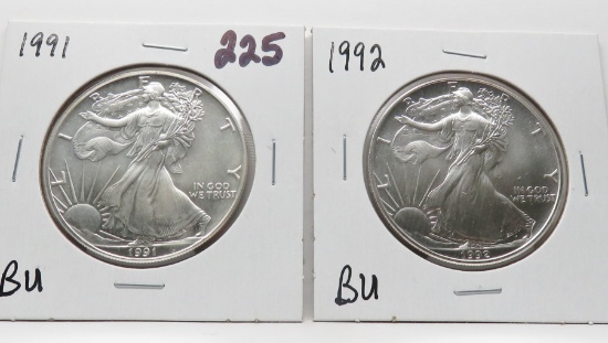 2 American Silver Eagles BU: 1991, 1992