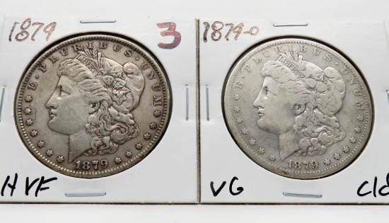 2 Morgan $: 1879 CH VF, 1879-O VG clea