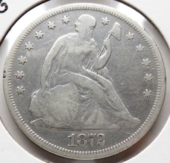 Seated Liberty $ 1872 Fine, 26.6gm