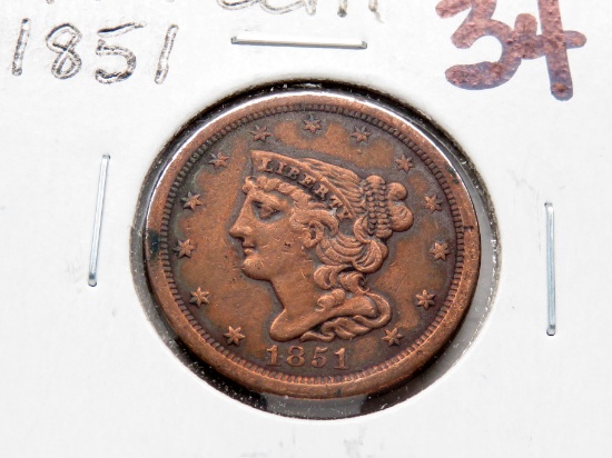 Braided Hair Half Cent 1851 VF cleaned