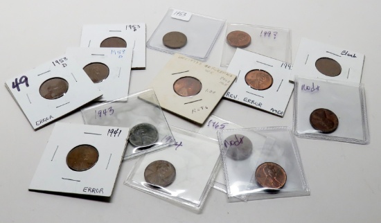 14 Lincoln Cent Error Coins, 1941-1993