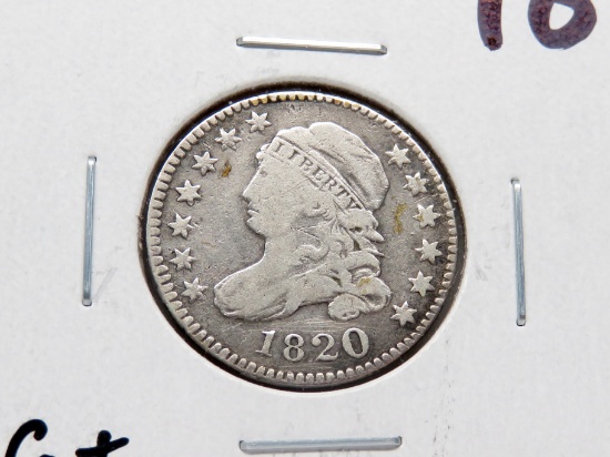 Capped Bust Dime 1820 VG+ scrs, ?rev glue residue