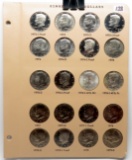 Dansco Kennedy Half $ Page, 20 Coins BU & PF: 1972S, 73PDS, 74PDS, 76PDS, 2-76S Silver (PF & BU), 77