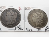 2 Morgan $: 1878 7TF 3rd Rev VG, 1878S F obv rim bump