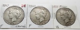 3 Peace $ better dates: 1934D F cleaned, 1934S F, 1935S VG