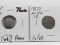 2 Type 3 Cent Pieces: Silver 1853 Type 1 VG porous; Nickel 1872 G/VG