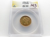 $5 Gold Quarter Eagle 1882 ANACS AU50 cleaned