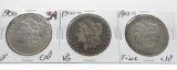 3 Morgan $: 1900 VF cleaned, 1900-O VG, 1901-O F cleaned