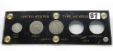 US Type Nickel Set in Capitol Plastic with 3 Coins: Half Dime 1853 AR, Shield 1867 AR RA, Liberty 19