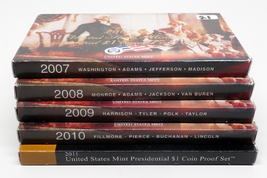 5 Presidential Proof Sets, 4 Coin each: 2007, 2008, 2009, 2010, 2011