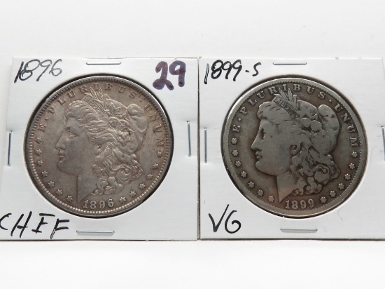 2 Morgan $: 1896 CH EF, 1899S VG