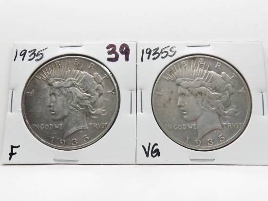 2 Peace $: 1935 F, 1935S VG better date